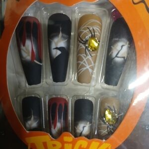 Halloween Gothic spider web art marbled press on nails